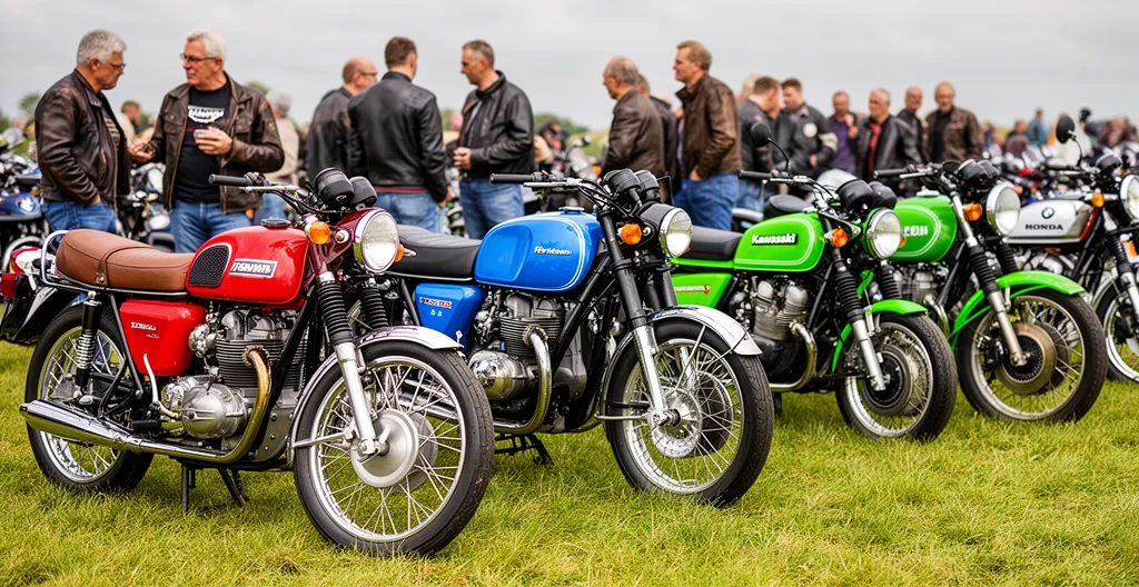 Rassemblement de motos vintage lors d'une sortie club dominicale